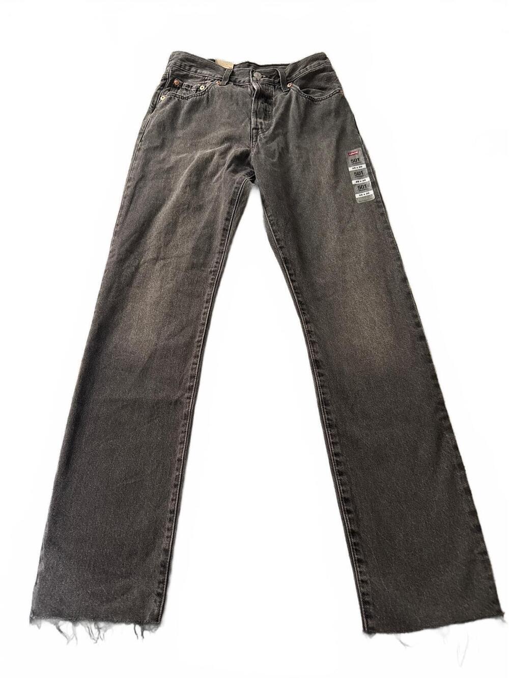 Levi's 501 Women Jeans 25x30 Grey Straight Leg Raw Hem NWT Button Fly Gray Denim